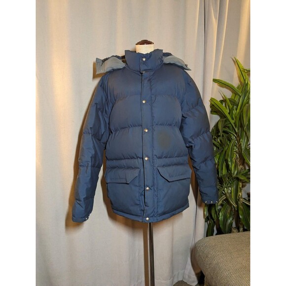 Vintage North Face Blue Nuptse Down Puffer Hood Jacket Large - Picture 1 of 16